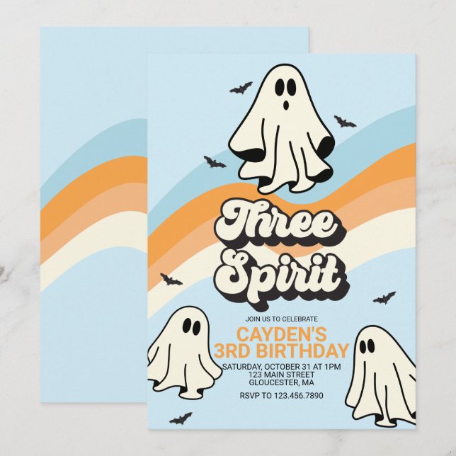 Convites Hippie Halloween Retro Ghost Três Espírito (Frente/Verso)