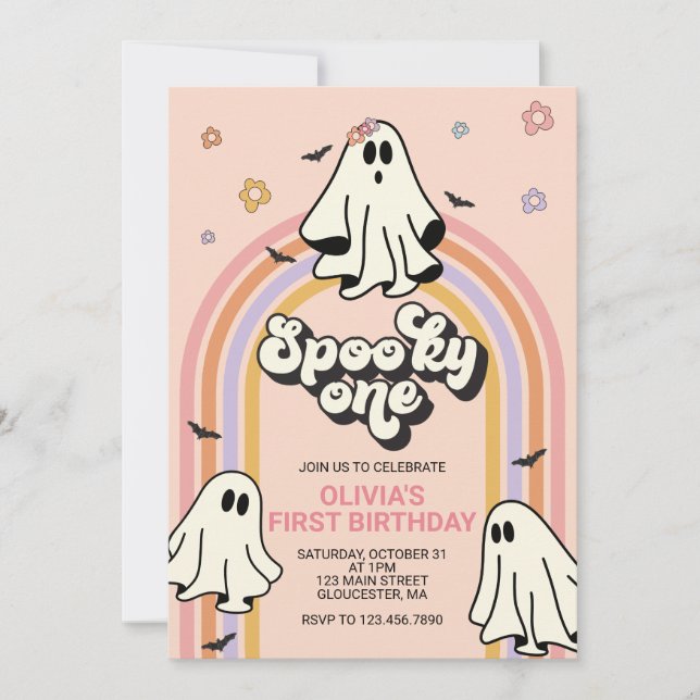 Convites Hippie Halloween Spooky One Birthday (Frente)