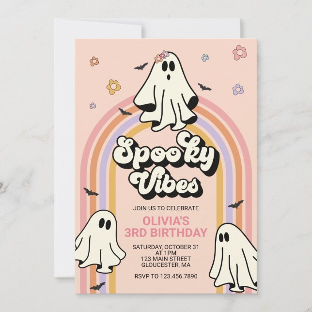 Convites Hippie Halloween Spooky Vibes Aniversário (Frente)