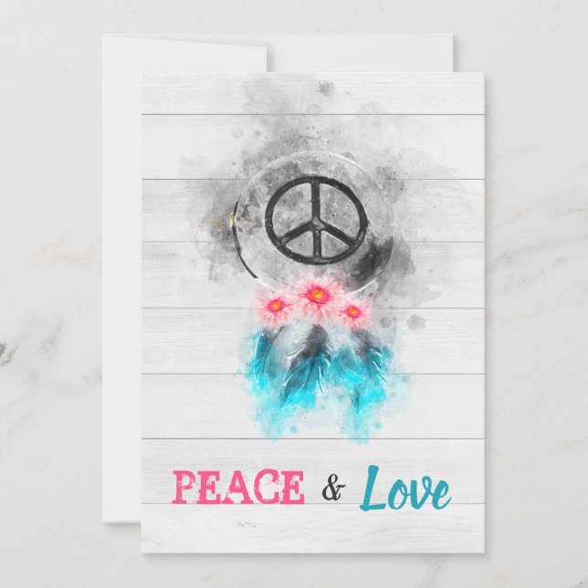 Convites *~ Hippie Peace Love 60's Baby Neutral Chá (Frente)