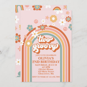 Convites Hippie Rainbow 2 segundo aniversário Groovy Convit