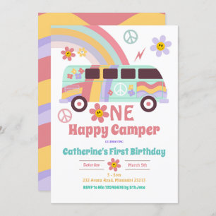 Convites Hippie Van One Happy Camper Primeiro Aniversário