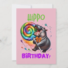 Convites Hippo Birthday Cheerful, Colorida Nadadora |