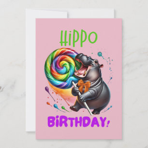 Convites Hippo Birthday Cheerful, Colorida Nadadora