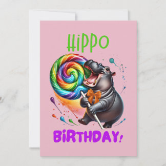 Convites Hippo Birthday Cheerful, Colorida Nadadora |