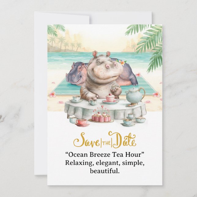 Convites  Hippo Ocean Breeze Tea Hour Invitation  (Frente)