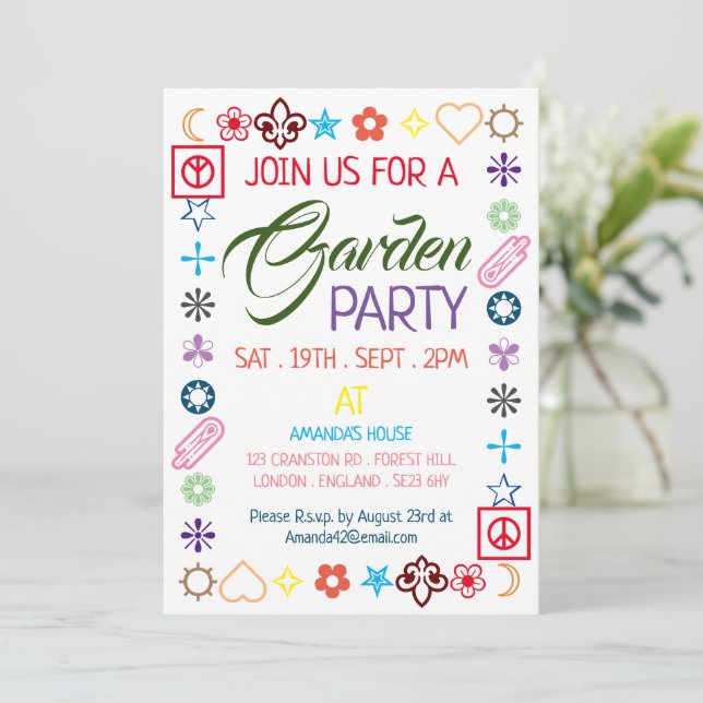 Convites Hippy Chic Decorted Garden Party (Em pé/Frente)