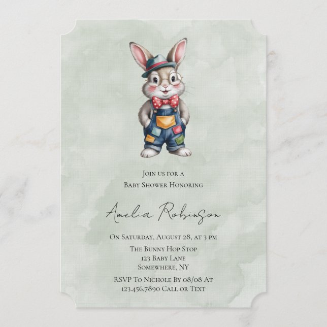 Convites Hipster Bunny Boy Baby Shower  (Frente)