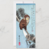Hiroshige - Coruja, Pinho e Lua Crescente