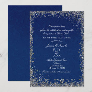 Convites História de Casamento da Princesa Navy Blue Silver