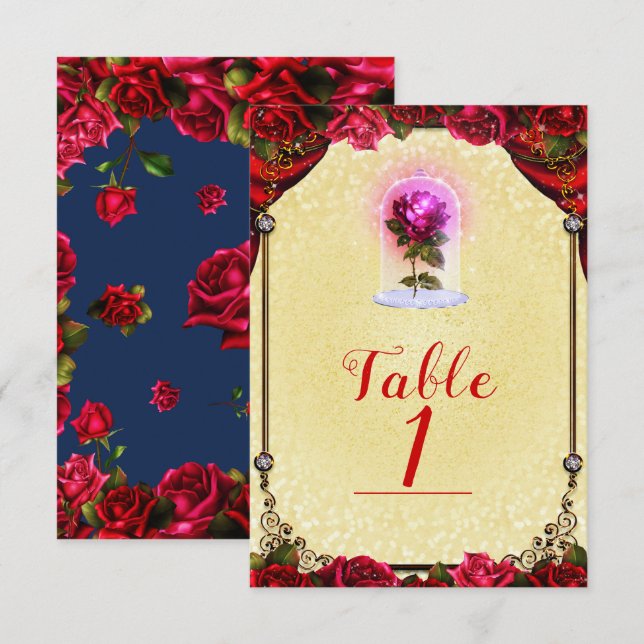 Convites História Elegante Rosas Vermelhas Número da Mesa A (Frente/Verso)