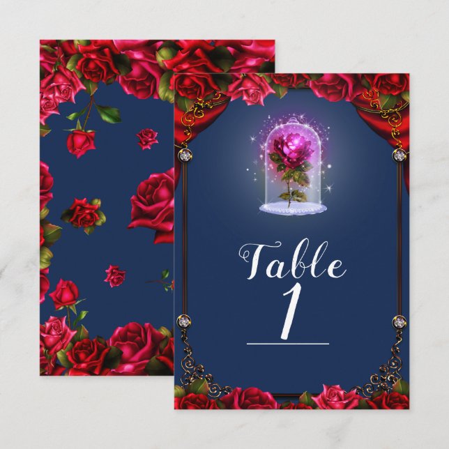 Convites História Elegante Rosas Vermelhas Número da Mesa A (Frente/Verso)