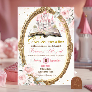 Convites História em Rosa Corado Era uma vez 1º aniversário