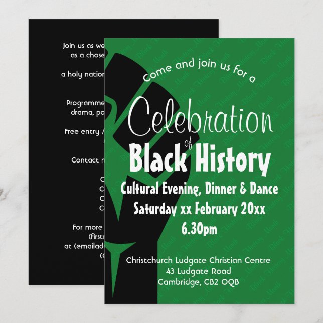 Convites HISTÓRIA NEGRA DE CELEBRAÇÃO Personalizada BHM (Frente/Verso)