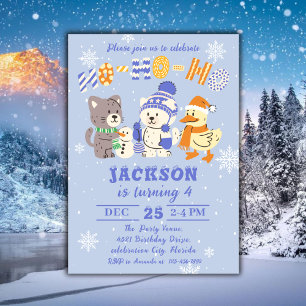 Convites Ho Ho Ho Animais de Inverno Fofo Aniversário de Na