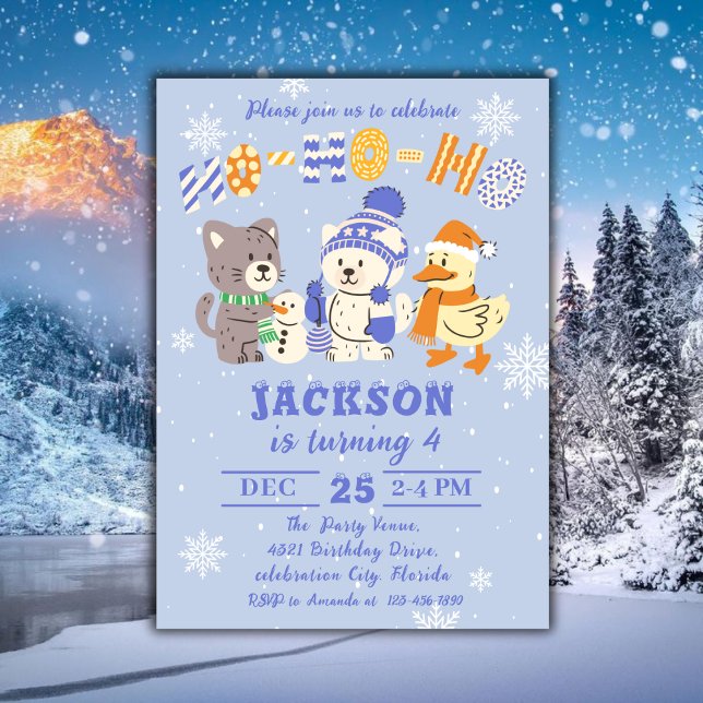 Convites Ho Ho Ho Cute Winter Animals Christmas Birthday (Criador carregado)