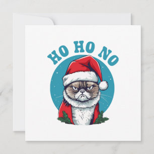 Convites Ho ho não - gato de papai noel engraçado e rabugen