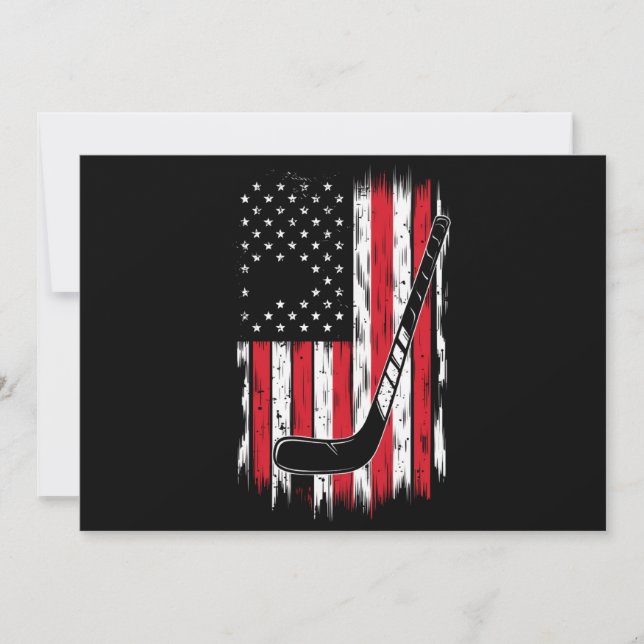 Convites Hockey American Flag Sports Retro Vintage (Frente)