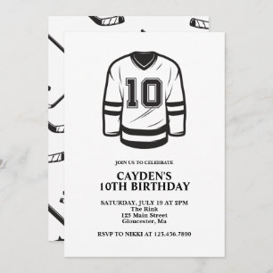 Convites Hockey Black and White 10th Birthday