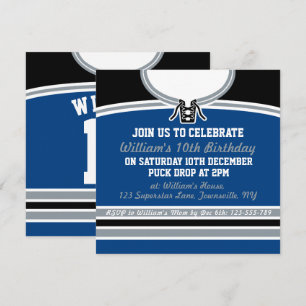 Convites Hockey Jersey Themed Party Inventa Modelo, Blue