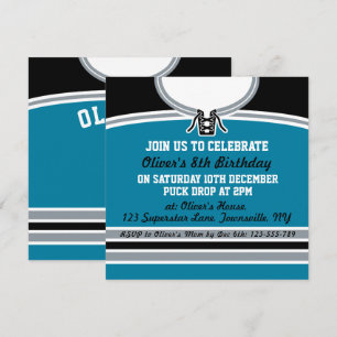 Convites Hockey Jersey Themed Party Invite Modelo, Teal
