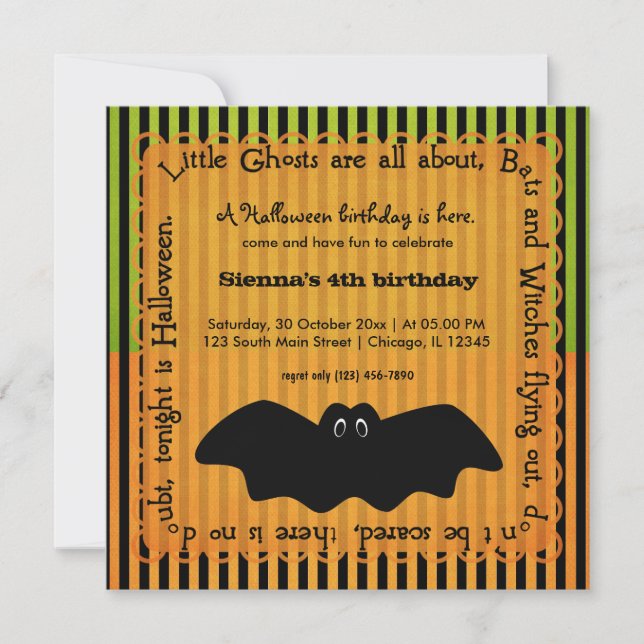 Convites Hocus Pocus Bat Birthday (Frente)