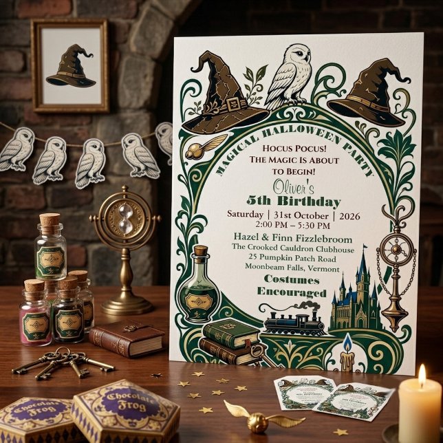 Convites Hocus Pocus Conto de Fadas Mágico de Halloween de  (Hocus Pocus Magical Halloween Fairy Tale Birthday Invitation)
