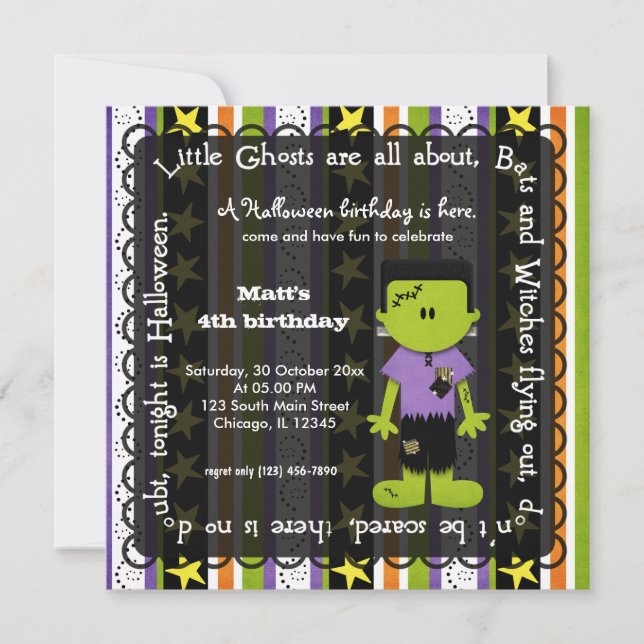 Convites Hocus Pocus Frankenstein Birthday (Frente)