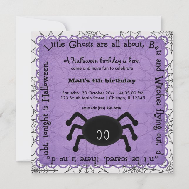 Convites Hocus Pocus Spider Birthday (Frente)