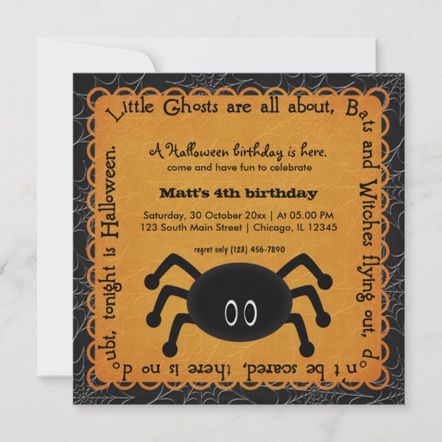 Convites Hocus Pocus Spider Birthday (Laranja) (Frente)
