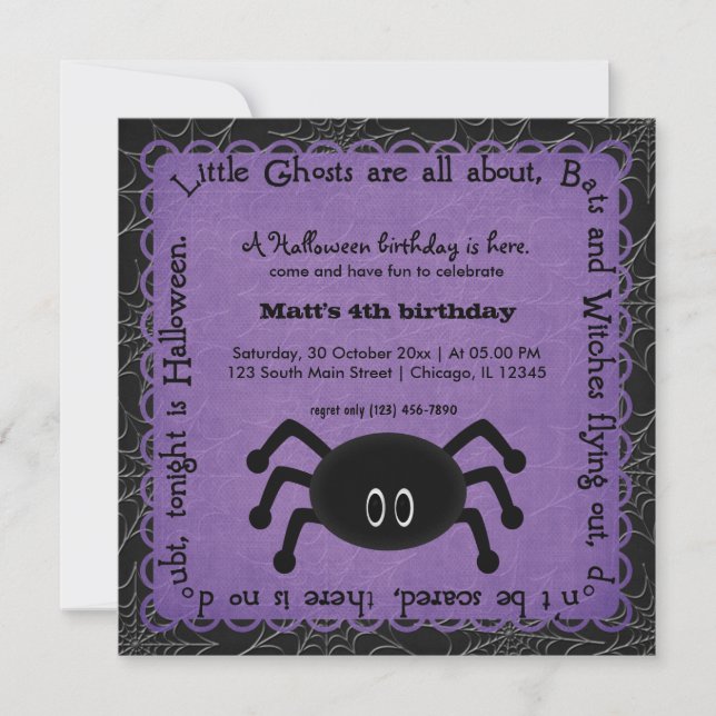 Convites Hocus Pocus Spider Birthday (Roxo) (Frente)
