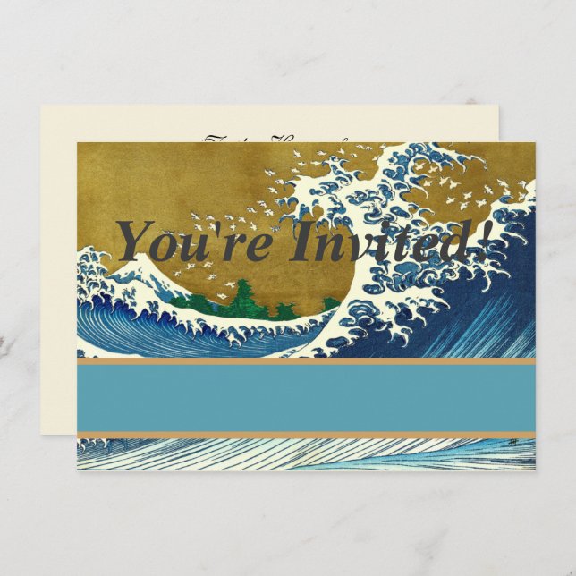 Convites Hokusai Big Wave Japão Art (Frente/Verso)