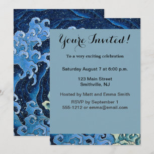 Convites Hokusai Feminine Wave Vintage Ocean