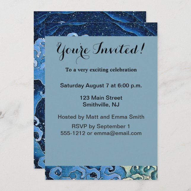 Convites Hokusai Feminine Wave Vintage Ocean (Frente/Verso)