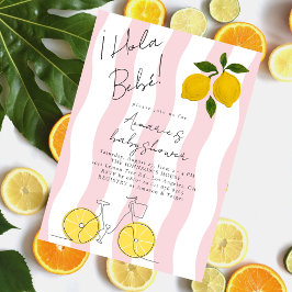 Convites Hola Bebe Pink Stripes Lemons Girl Baby Shower
