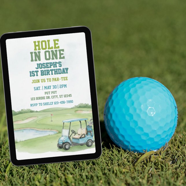 Convites Hole In One, Blue Golf 1st Birthday (Criador carregado)