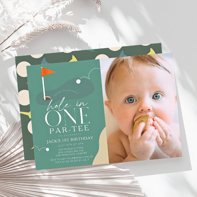 Convites Hole in One Golf Course Photo 1st Birthday Par-Tee (Criador carregado)