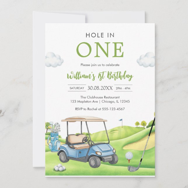 Convites Hole In One Par-tee Golf Boy 1st Birthday Invitati (Frente)