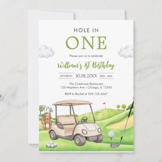 Convites Hole In One Par-tee Golf Boy 1st Birthday Invitati (Frente)