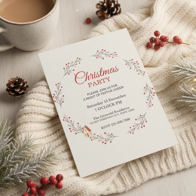 Convites Holiday Berry Branch Christmas Party Invitation (Elegant Christmas Party Invitation)