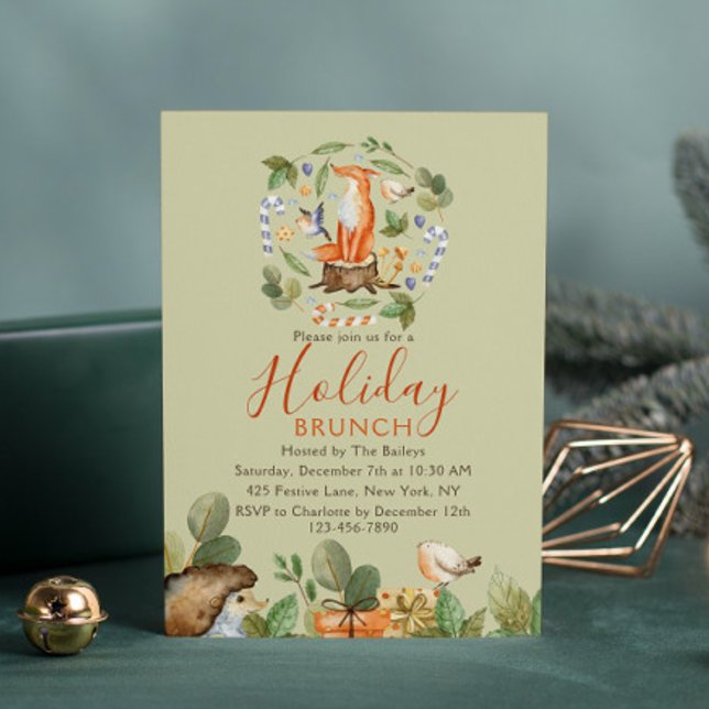 Convites Holiday Brunch Christmas Brunch Cute Woodland Fox (Criador carregado)