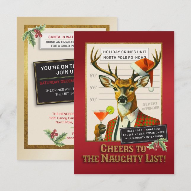 Convites Holiday Crimes Unit – Reindeer Repeat Offender (Frente/Verso)