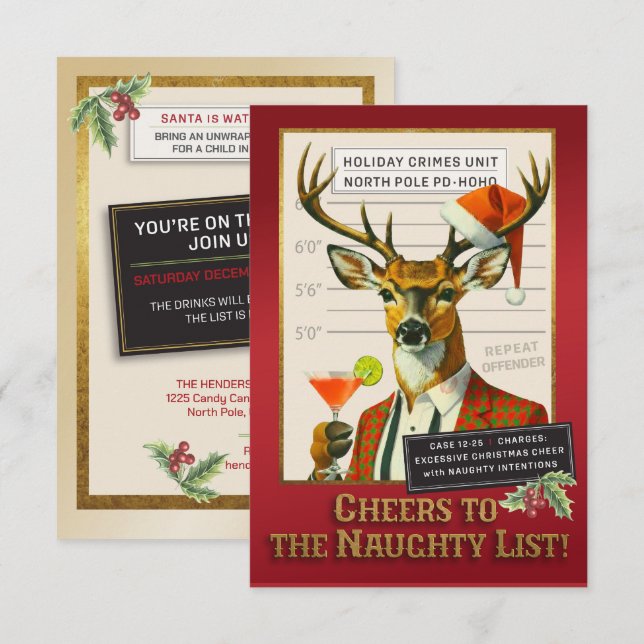 Convites Holiday Crimes Unit – Reindeer Repeat Offender (Frente/Verso)