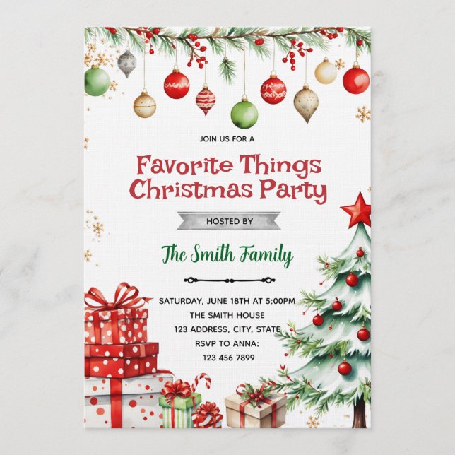 Convites Holiday Favorite Things Party Invitation (Frente)