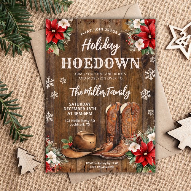 Convites Holiday Hoedown, Festa de Natal Ocidental, Cowboy (Criador carregado)