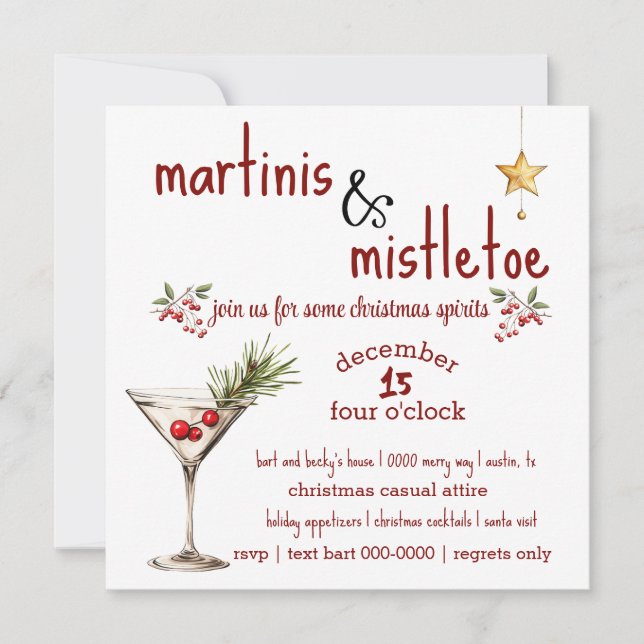 Convites Holiday Martini e MistletoConvite de festas (Frente)