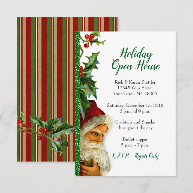Convites Holiday Open House Green Glitter Papais noeis Holl (Frente/Verso)