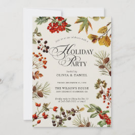 Convites Holiday Party Botanical Plants Berries Script