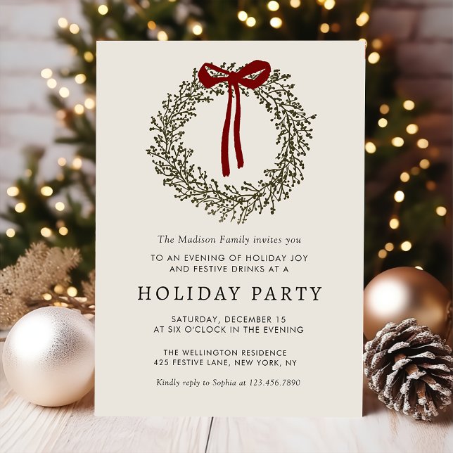 Convites Holiday Party Festive Christmas Wreath Invitation (Criador carregado)