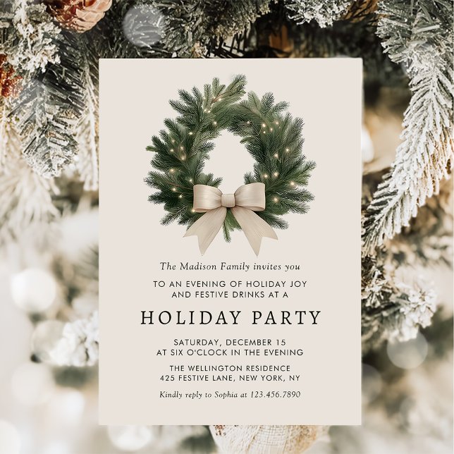 Convites Holiday Party Festive Christmas Wreath Invitation (Criador carregado)